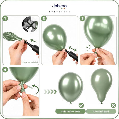 Jobkoo Metallic Green Balloons, 12 Inch Chrome Dark Green Latex Balloon | Retro - Image 3
