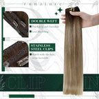 RUNATURE Clip in Hair Extensions Human Hair Balayage Clip in Human Hair Extensions for Women Soft Remy Natural Hair Straight 18 Inch 50g 3pcs #3/8/22 Walnut Brown to Blonde Balayage