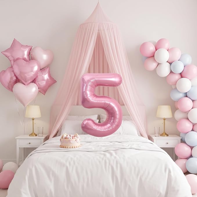 TONIFUL 5th Birthday Balloons Kit 40 Inch Pink Large Number 5 Foil Balloon | - Image 6