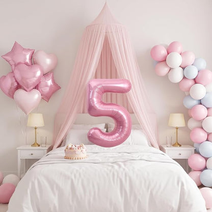 TONIFUL 5th Birthday Balloons Kit 40 Inch Pink Large Number 5 Foil Balloon | - Image 6
