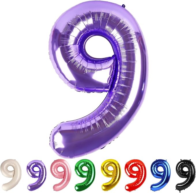 9 Balloon Numbers Party Decorations, 40In Purple Balloons by Mluchee