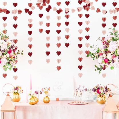 Rose-Gold Pink Burgundy-Red 3D-Heart Garland - 39Ft Galentines Valentines Day - Image 5
