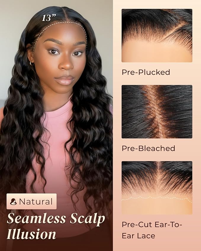 Arabella 13x6 Deep Curly Human Hair Wig 210% Density Curly Wigs Human Hair 100% Glueless Lace Front Wig 12a Pre Plucked Bleached Pre-Cut Wigs (20inch,13x6 deep curly wig)