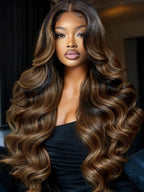 KLAIYI Ombre Brown Body Wave Lace Front Wigs Human Hair Highlight Balayage 13x4x1 T Part Ear to Ear Lace Wig Pre Plucked with Baby Hair Easy to Wear and Go Wigs for Black Women Natural Hairline 24Inch