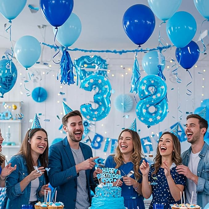 TONIFUL Number Balloon 16Inch 10 Pcs Blue Polka 0-9 Birthday Number Ballons | - Image 3