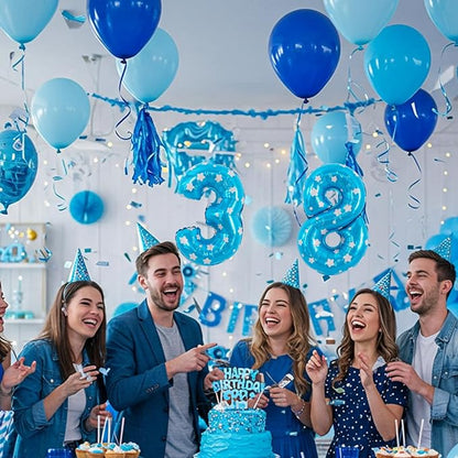 TONIFUL Number Balloon 16Inch 10 Pcs Blue Polka 0-9 Birthday Number Ballons | - Image 3