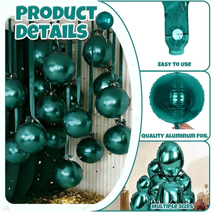 12Pcs Dark Green Round Balloons Foil, Large Emerald Balloons - Image 4