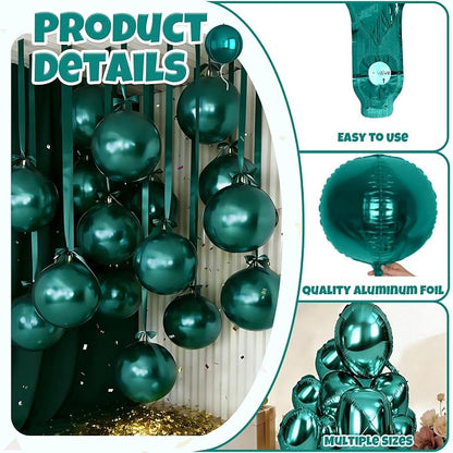 12Pcs Dark Green Round Balloons Foil, Large Emerald Balloons - Image 4