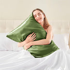 BEDELITE Satin Pillowcase with Zipper 2 Pack, Cedar Green Pillow Cases Standard Size, Super Soft and Cooling Similar to Silk Pillow Cases, Gift for Women Men(20x26 Inches)