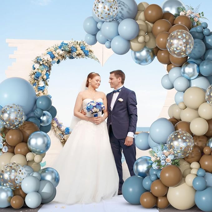 Ouddy Party Dusty Blue Brown Balloons Garland Arch Kit 18 12 10 5 Inch | - Image 6