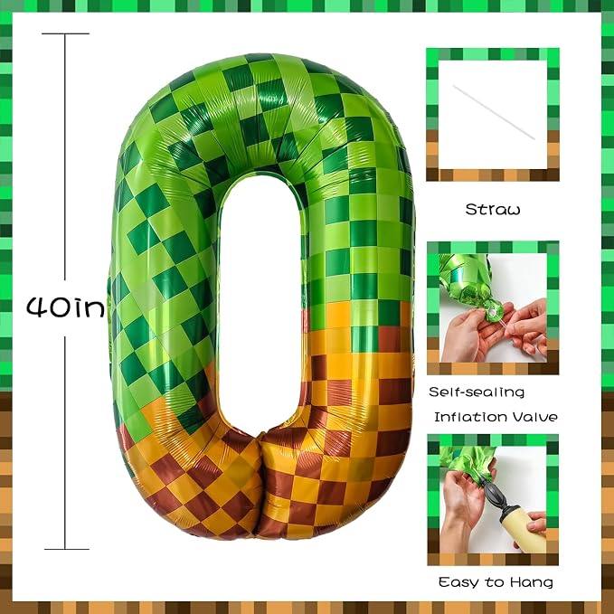Pixel & TNT Theme 40in Giant Number Balloons - Image 2