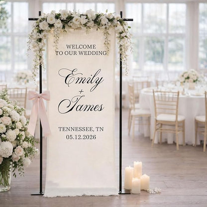 Personalized Fabric Wedding Welcome Sign, Cotton Linen Banner - Image 2