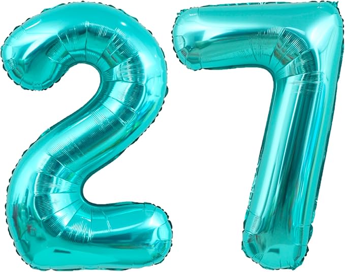 40 Inch Big Teal Blue Number 27 Foil 0-9 Mylar Helium Balloons | Large Digital by SULALABOO