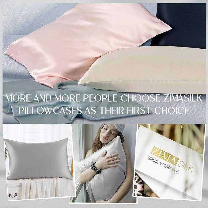ZIMASILK 100% Pure Mulberry Silk Pillowcase for Hair and Skin Health,Soft and Smooth,Both Sides Premium Grade 6A Silk,600 Thread Count,with Hidden Zipper,1pc(Standard 20''x26'', Gray)