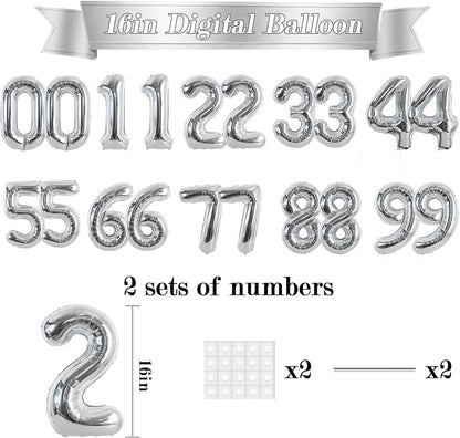 TONIFUL 20 Pcs Number Balloon 2 Set 16 Inch Silver 0-9 Numbers Balloons | Small - Image 2