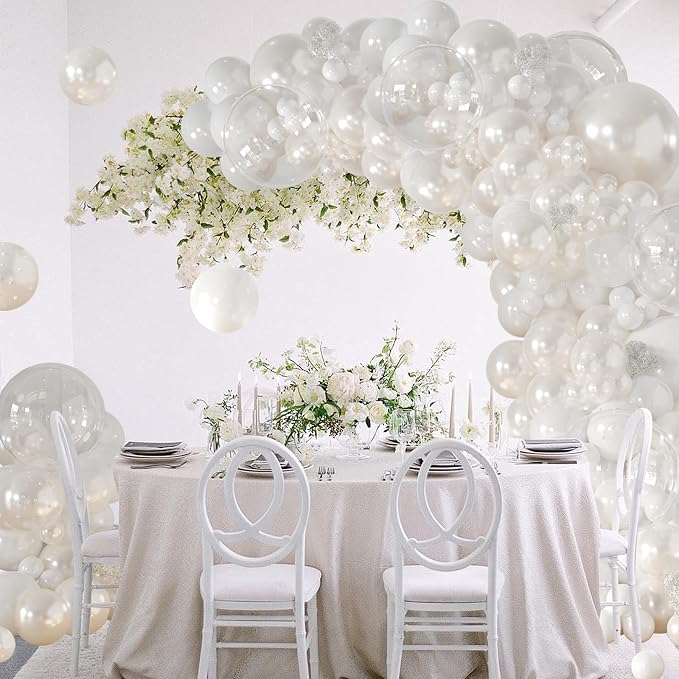 CROSSFINGERS Pearl White Balloon Arch Kit, Double Stuffed White Balloons | - Image 7