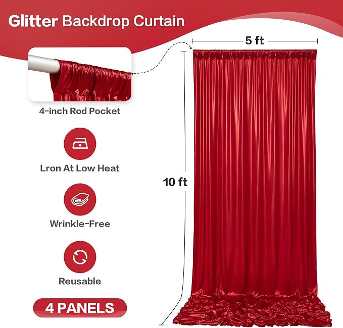 gogoparti 20x10FT Red Sequin Backdrop Curtain - Image 6
