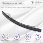 French Amie Long and Thin Large 4" Celluloid Handmade No Slip Durable Hair Barrette Clip for Women, Made in France (Black Nycra)
