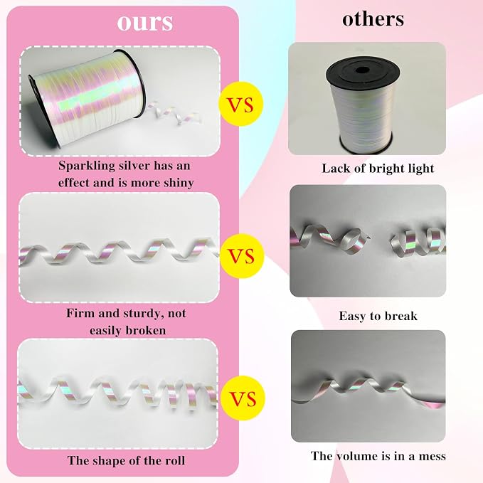 500 Yards Iridescent White Ribbon, 1/5 Inch Christmas Curling RibbonsPerfect - Image 3
