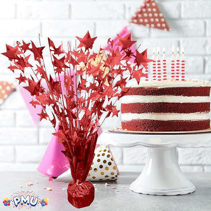 PMU 12 Pack Bursting Star Metallic Foil Spray Centerpiece- Red Prismatic - Image 6