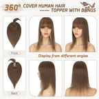 Rich Choices Real Human Hair Toppers for Women With Bang 100% Remy Human Hair Topper for Thinning Hair Clip in Silk Base Hair Topper 14 Inch #4R Chestnut Brown