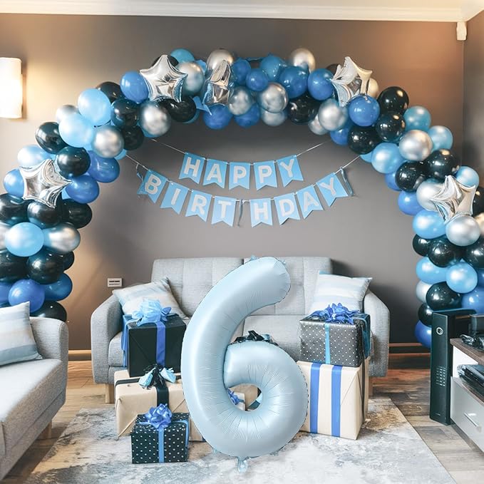 40 Inch 6 Balloon Number, Large Pastel Baby Sky Blue Foil Number 6 Balloons - Image 3
