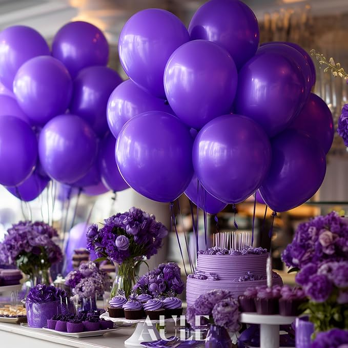 AULE 50Pcs Latex 12 Inch Dark Purple Balloons | Helium Party Happy Birthday - Image 3