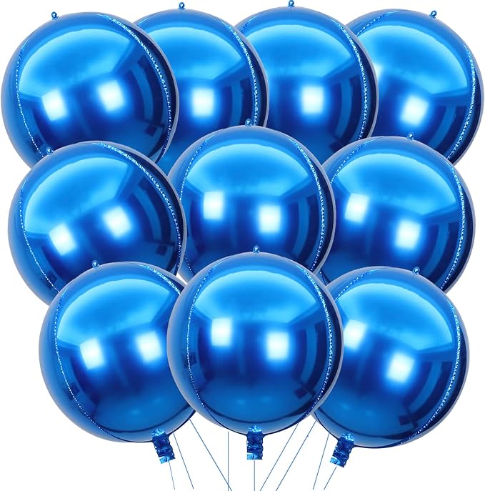 22 Inch Blue Mylar Balloons, Large 4D Giant Round Foil Balloon by KALOR