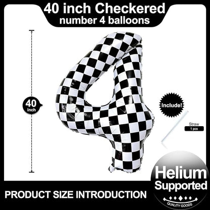 Checkered Number 4 Balloons 40 Inch Giant Race Car Checkered 4 Balloons - Image 2