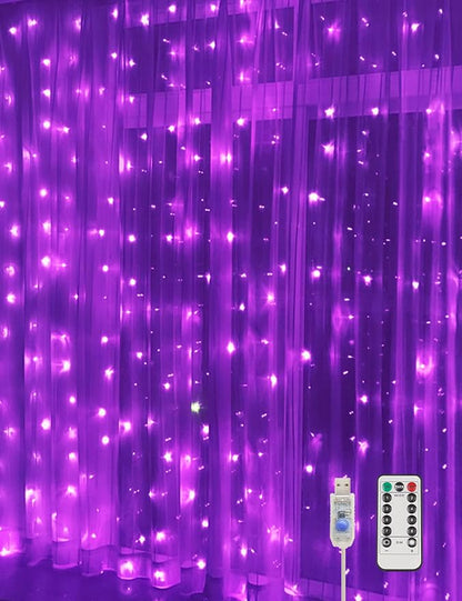 Purple Curtain Lights for Halloween, 200 LED Hanging String Lights - Image 7