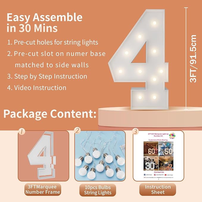3FT Light Up Numbers Letters, Mosaic Numbers - Image 5