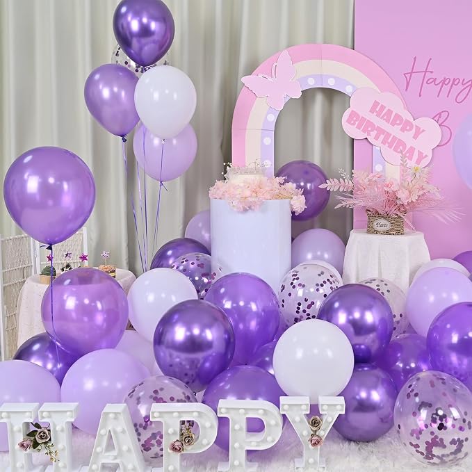 Balloon Purple and White, 60 Packs 12 Inch Dark Purple Light Purple Metallic - Image 3