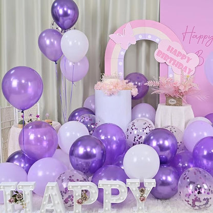 Balloon Purple and White, 60 Packs 12 Inch Dark Purple Light Purple Metallic - Image 3