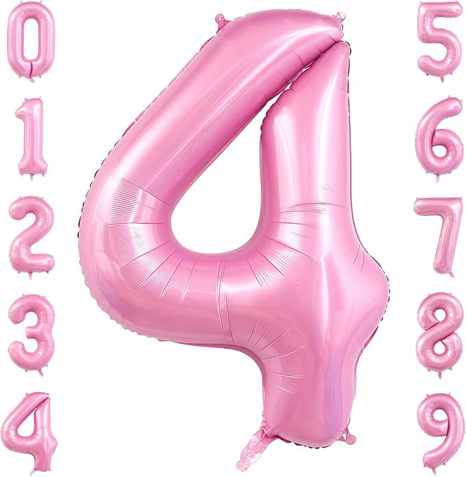 Pastel Pink 4 Balloon Number, 40 Inch Light Pink 4 Balloons Large Helium Foil by BBPOOL