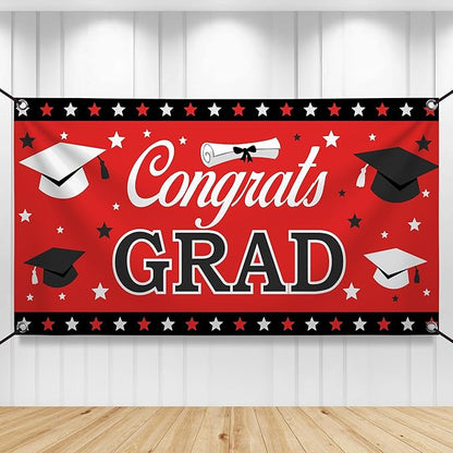 KatchOn Graduation Decorations 2026 | Red and Black Congrats Grad Banner by KatchOn