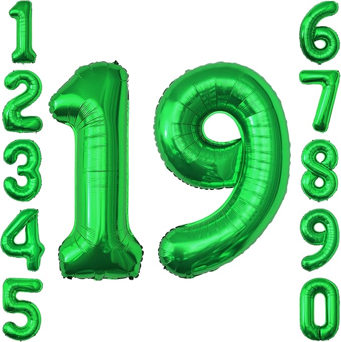 Green Number 19 Balloon 40 Inch, Shiny Foil Duo by Unknown