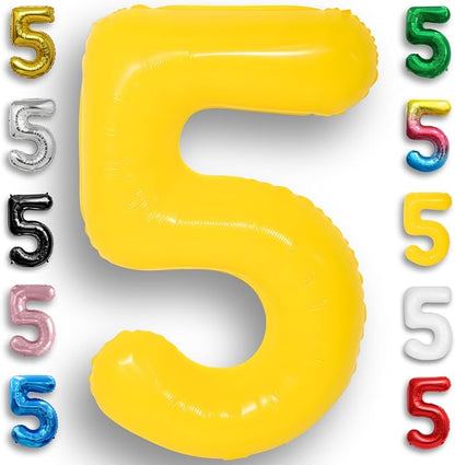 Yellow Number Balloon 5 Mylar Foil Macaron Balloons 40 inch by Unknown