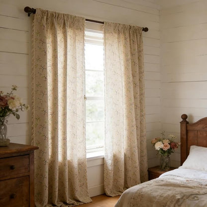 ENJOYBRIDAL Boho Floral Semi Sheer Curtains 96 Inch Length 4 Panels, Farmhouse - Image 4