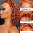 GOLFMAX 8 Inch Curly Bob Wig 350# Orange Ginger Lace Front Wigs Human Hair Short Bob Wig Human Hair Water Wave 13x4 Lace Front Wigs Pre Plucked