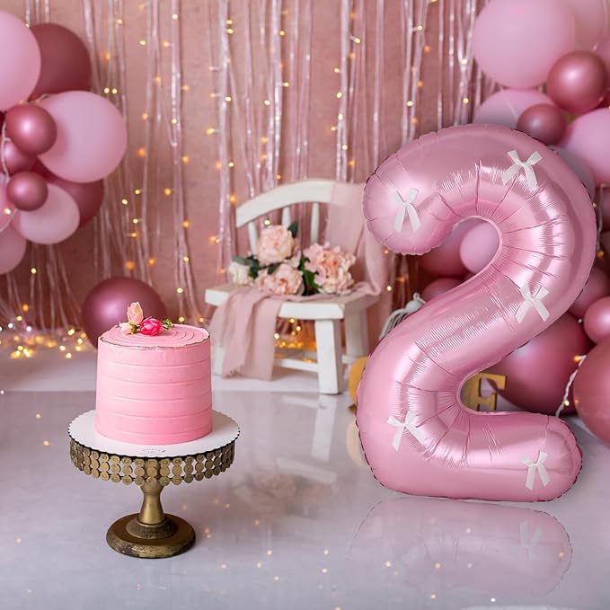 40 Inch Number Balloons with Bow Coquette Birthday Decorations Giant Number 1 - Image 6