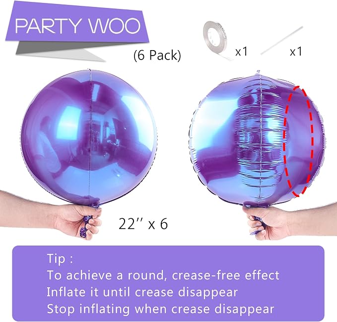 PartyWoo Metallic Purple Large Round Giant Foil 4D Balloons 6pcs 22 Inch | 22 - Image 5