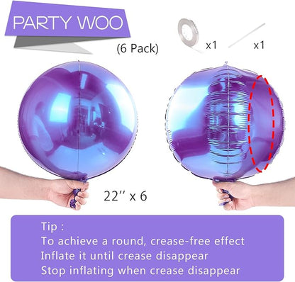 PartyWoo Metallic Purple Large Round Giant Foil 4D Balloons 6pcs 22 Inch | 22 - Image 5