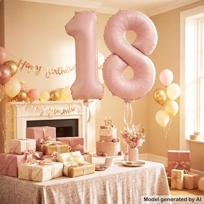 40" Light Pink Foil Number 18 Balloon - Image 4