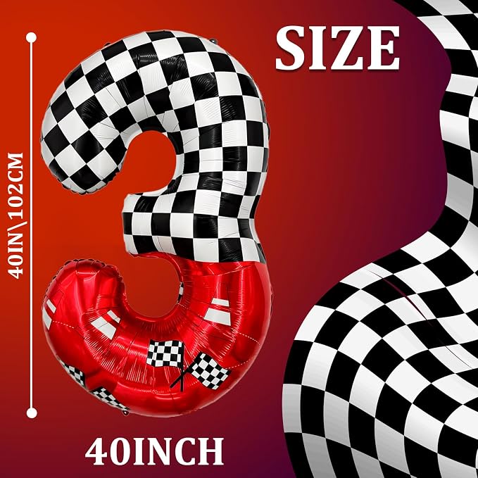 1 pack racing theme 40-inch digital foil balloon, featuring black and white - Image 2
