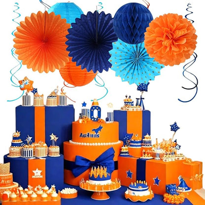 Orange Blue Men Birthday Decorations - Image 3