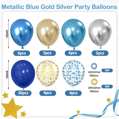 Navy Blue Gold Silver Balloons, 12 Inch Pearl Navy Blue Metallic light Blue - Image 2