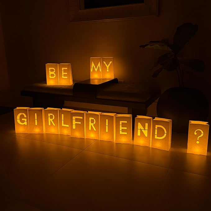 WYMM Be My Girlfriend Light Up Letters, 30 Tea Lights & Rose Petals | luminary by Wymm_SayYes