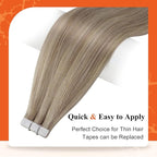 Full Shine Seamless Tape in Hair Extensions 12Inch Color 18 Ash Blonde Highlight 613 Blonde Double Side Invisible Tape in Extensions Short Straigh Real Human Hair 30 Gram Add Volume 20Pcs for Party