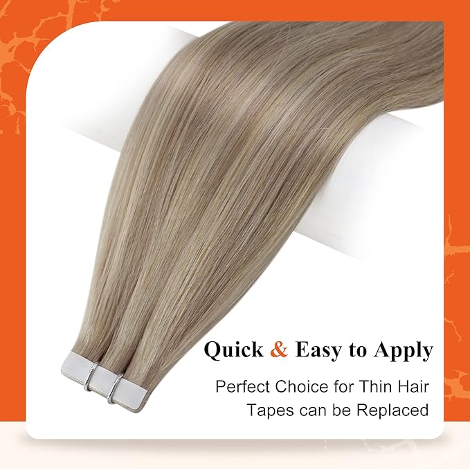 Full Shine Invisible Tape in Hair Extensions Color 18 Ash Blonde Highlight 613 Blonde Tape in Real Human Hair Extensions 20Inch Seamless Straight Remy Silky Skin Weft 20 Pcs 50 Grams Add Length