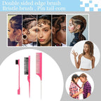 Curly Hair Brush,Curl Defining Brush,Slick Back Hair Brush,Rat Tail Comb,Edge Bristle Brush,Clip Claw,Bow,Satin Scrunchies,No Damage Hair Ties,Scarf Hair Ties,Gifts For Women,Best Gift Set(Purple)
